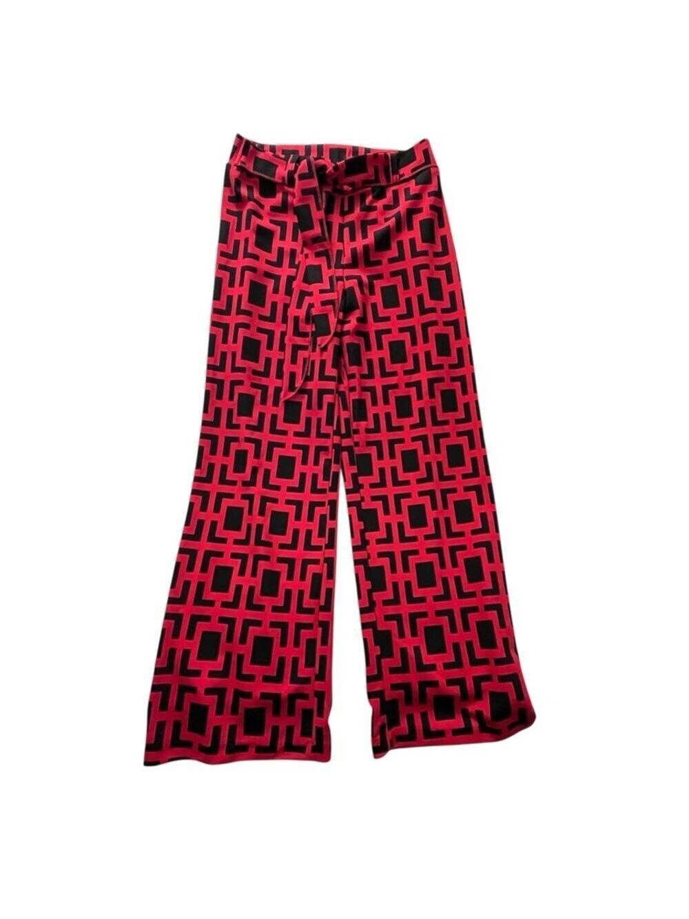 Wide Leg Palazzo Pants Geometric Print Red Black S